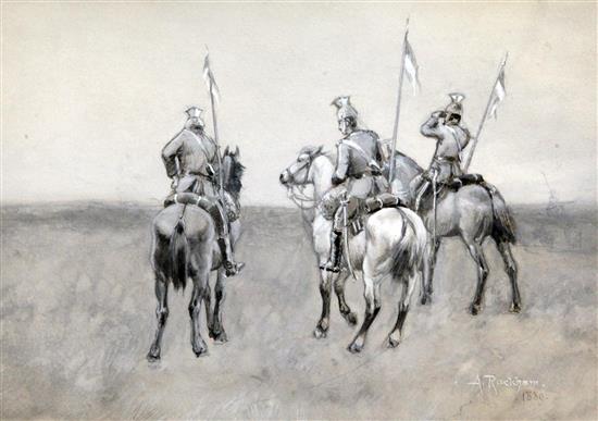 Arthur Rackham (1867-1939) Lancers on horseback, 6.5 x 9.75in.